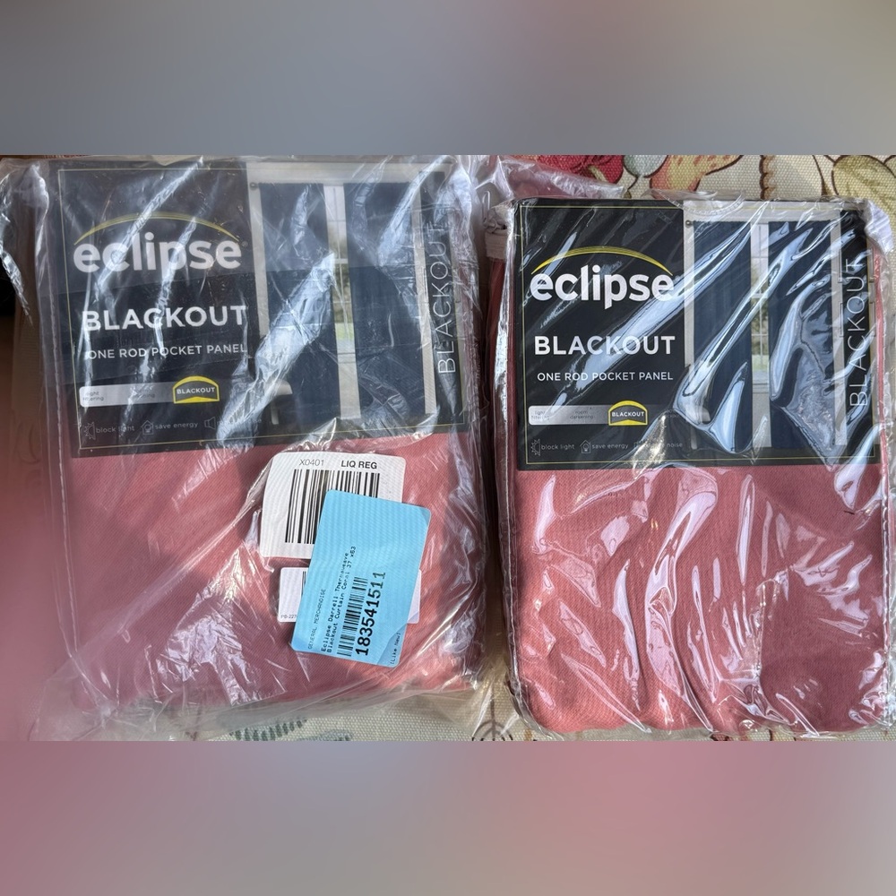 Eclipse Blackout 2) one rod pocket panel in coral 37”x63” Darrell room darkening